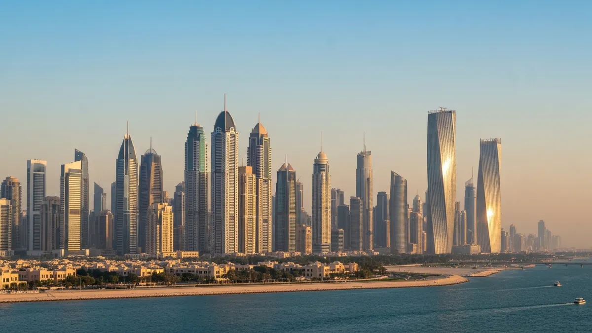 UAE divorce rate: the Dubai and Abu Dhabi skyline at golden hour