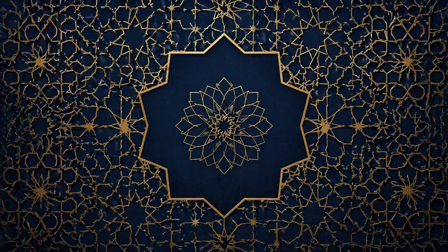 Islamic geometric pattern in gold and navy, khula divorce UAE