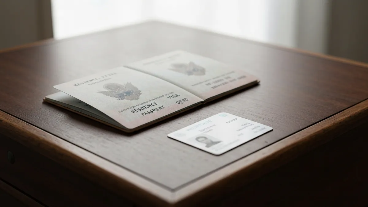 UAE visa after divorce: a passport with a residence visa page and an ID card
